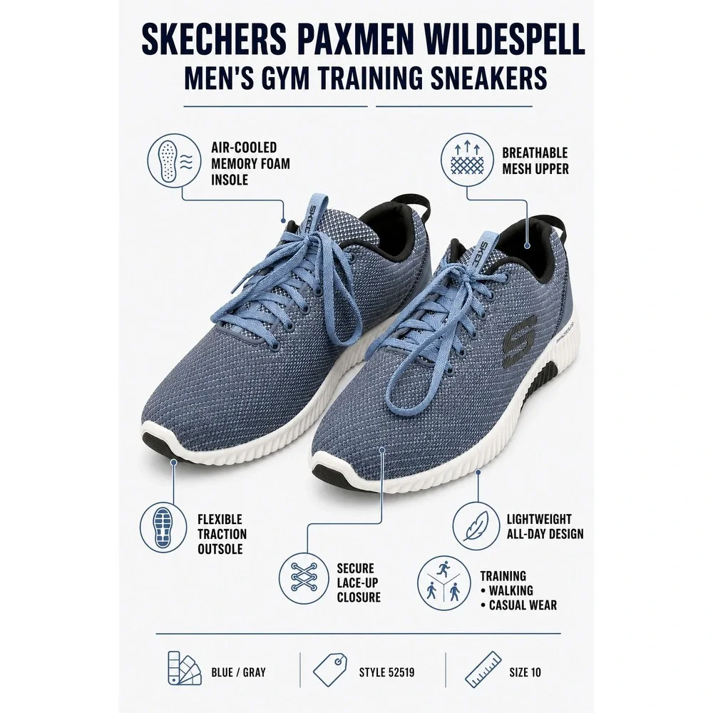 Skechers Paxmen Wildespell Men Size 10 Blue Gym Training Athletic Sneakers 52519